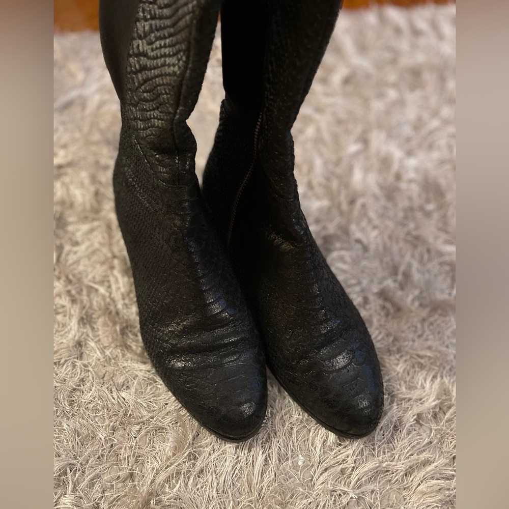 Michael Kors over the knee boots in crocodile embossed calfskin leather.